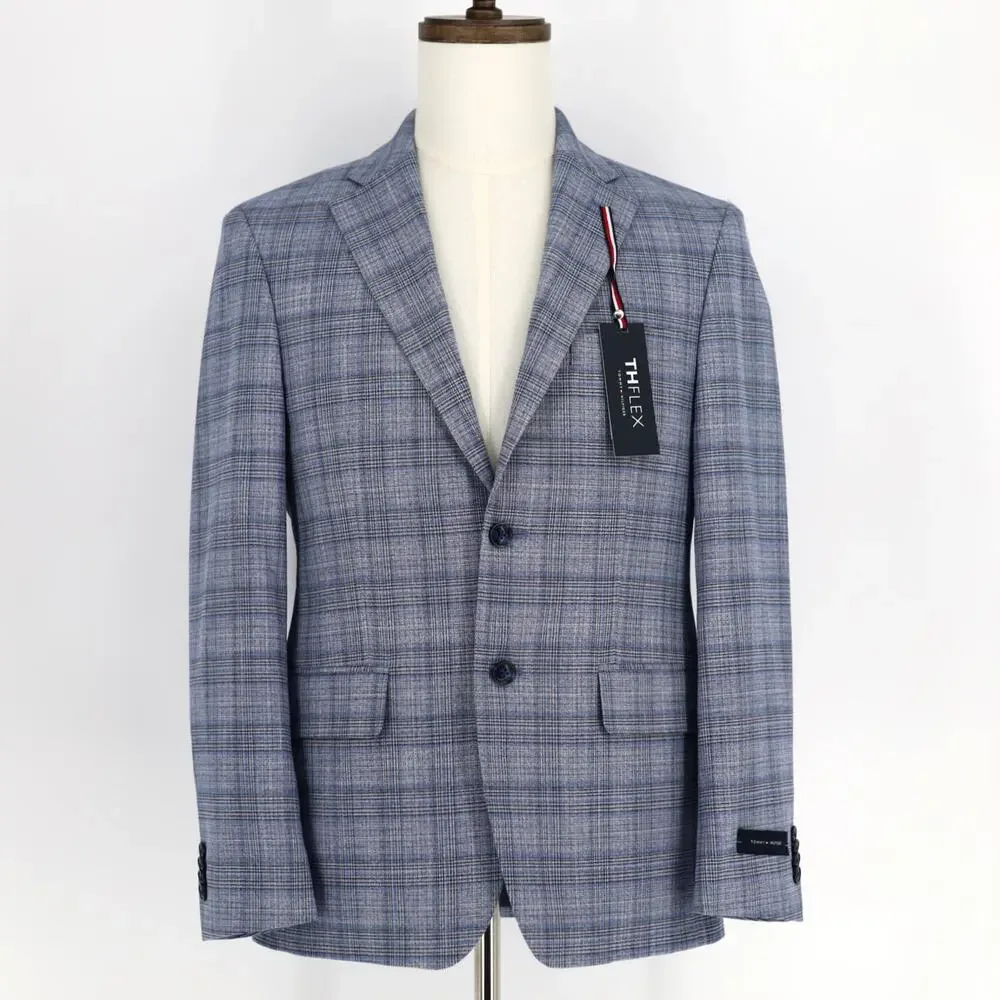 Tommy Hilfiger Men's Light Blue Plaid Conrad Modern-Fit Suit Blazer Size 42L